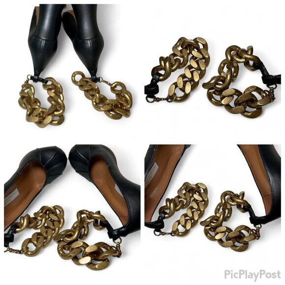 STELLA MCCARTNEY Groove Gold Chain Ankle Strap Pumps, Black, EU 38.5 NWT - Picture 14 of 16